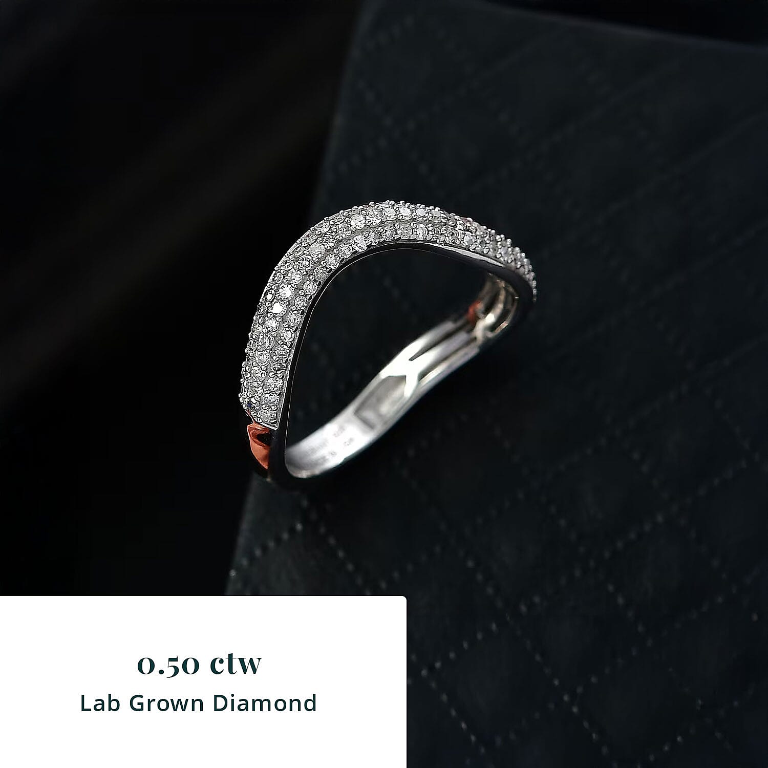 Luxuriant Lab Grown Diamond G-H SI 0.50 ctw Matrix Wave Ring in Rhodium Over Sterling Silver (Size 10.0)