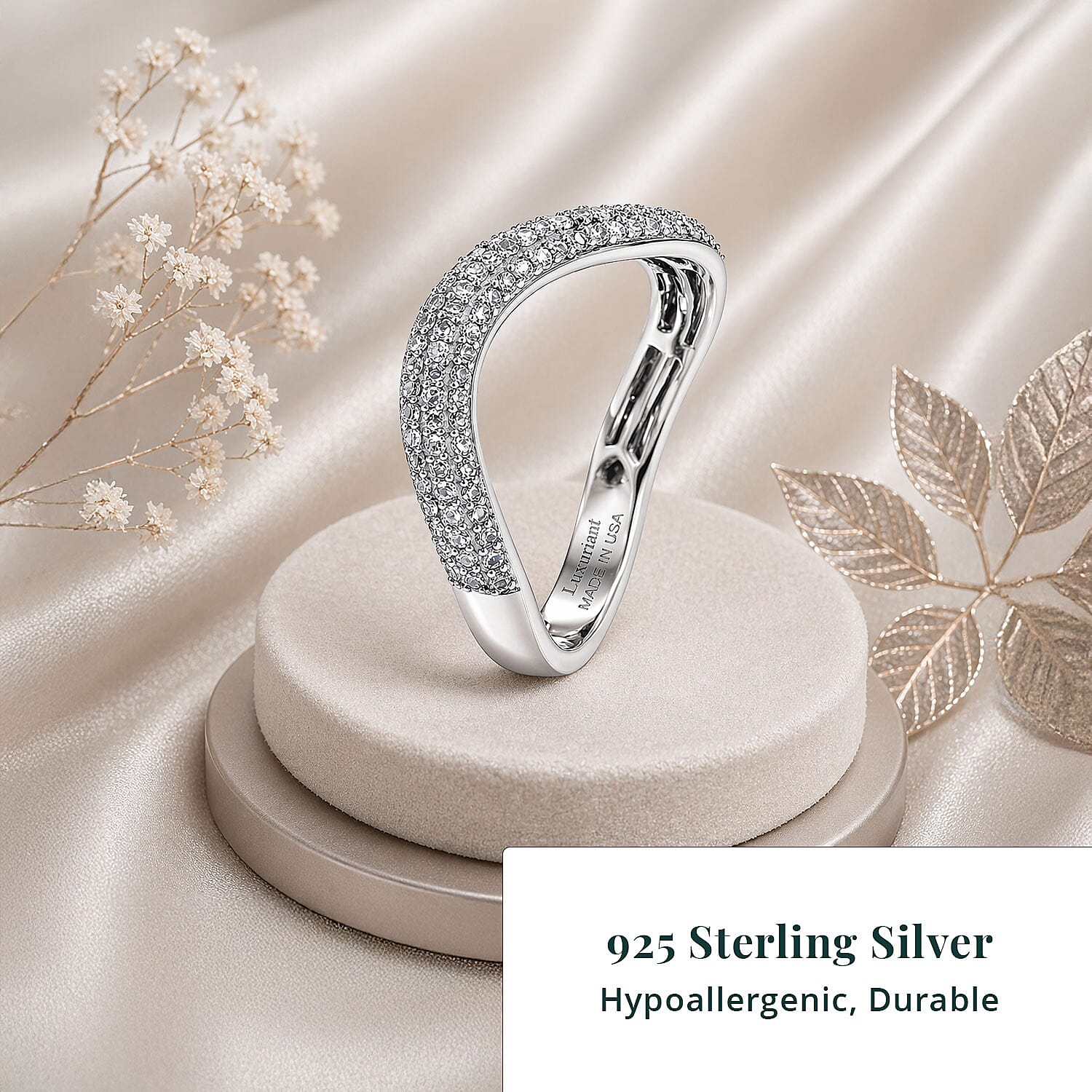 Luxuriant Lab Grown Diamond G-H SI 0.50 ctw Matrix Wave Ring in Rhodium Over Sterling Silver (Size 10.0)