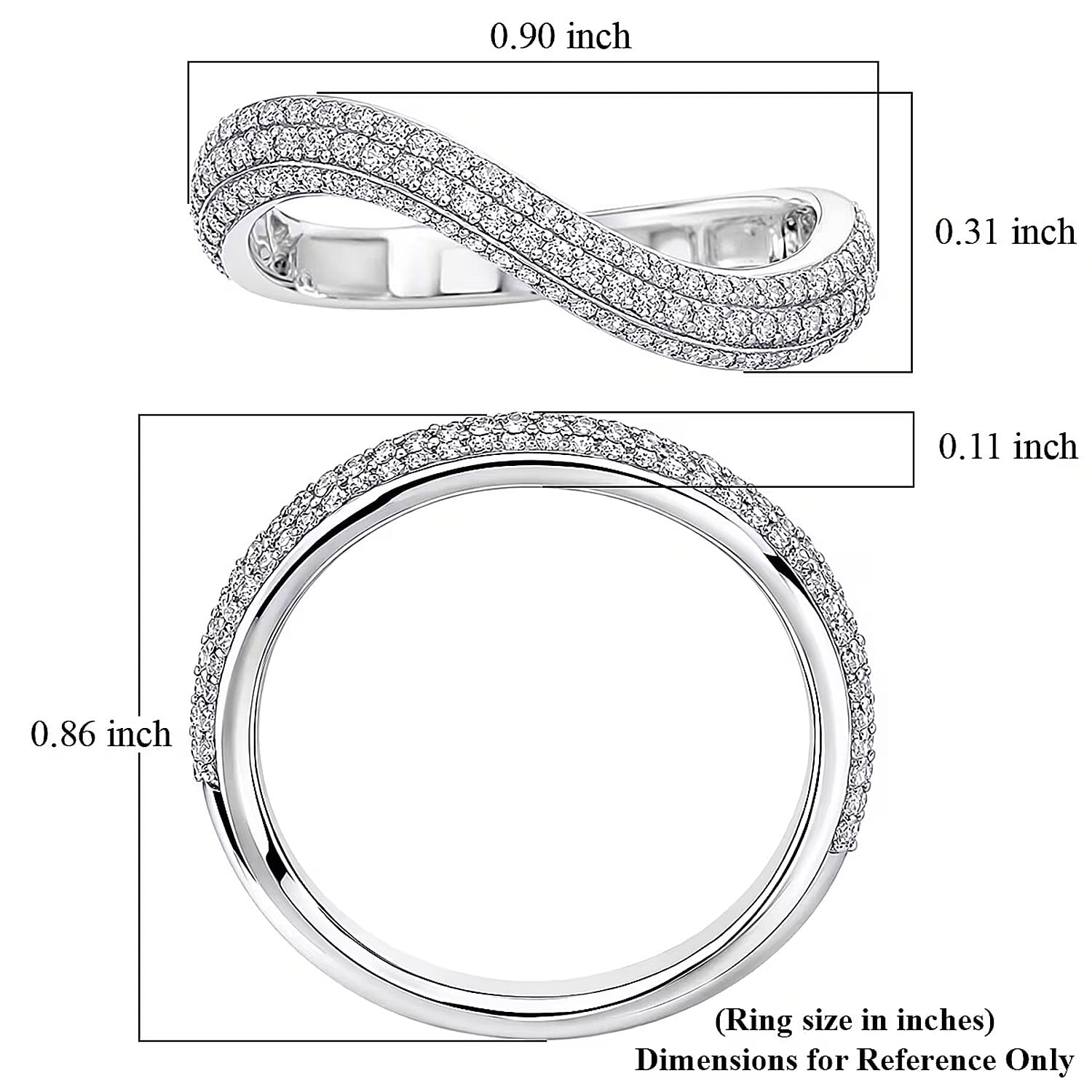 Luxuriant Lab Grown Diamond G-H SI 0.50 ctw Matrix Wave Ring in Rhodium Over Sterling Silver (Size 10.0)
