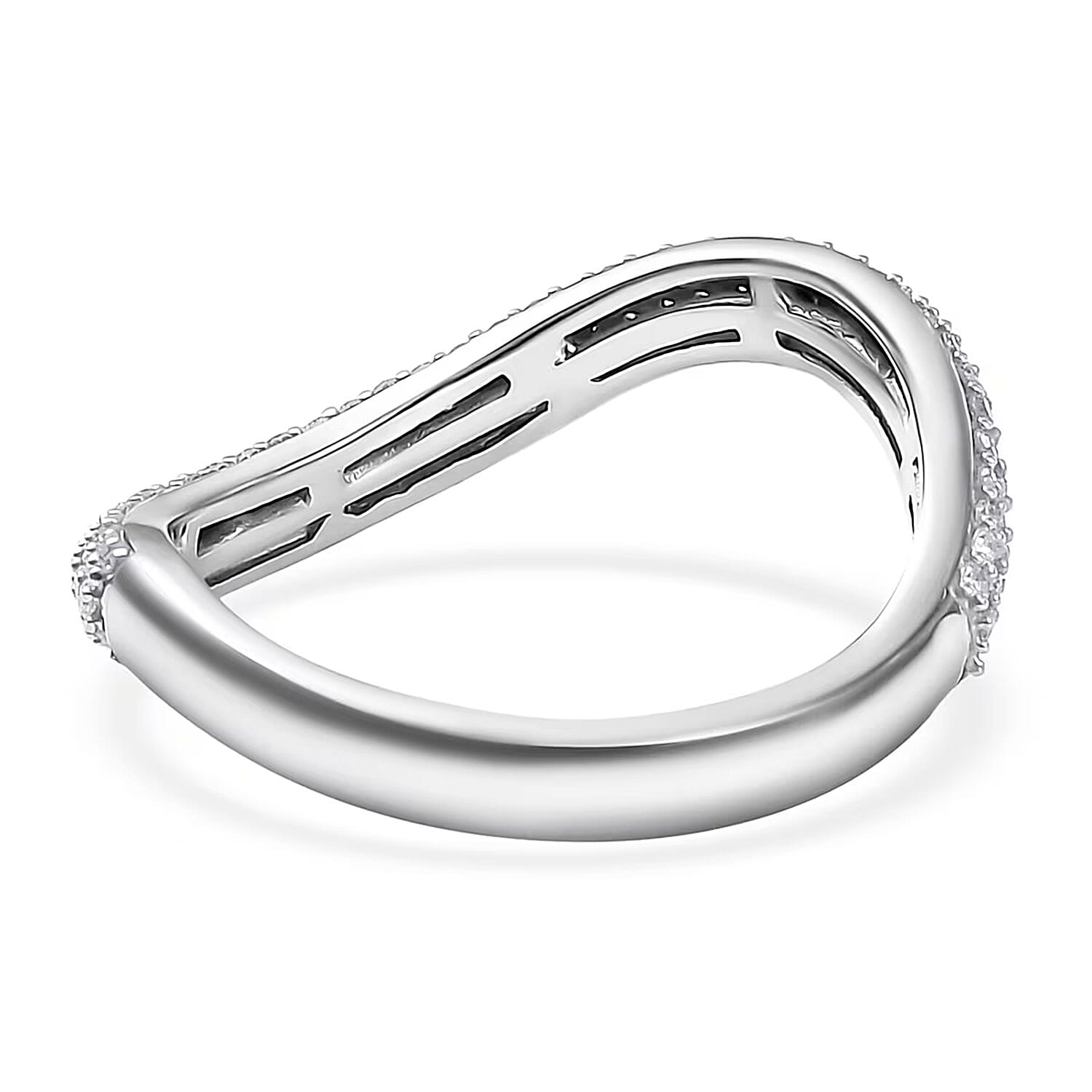 Luxuriant Lab Grown Diamond G-H SI 0.50 ctw Matrix Wave Ring in Rhodium Over Sterling Silver (Size 10.0)