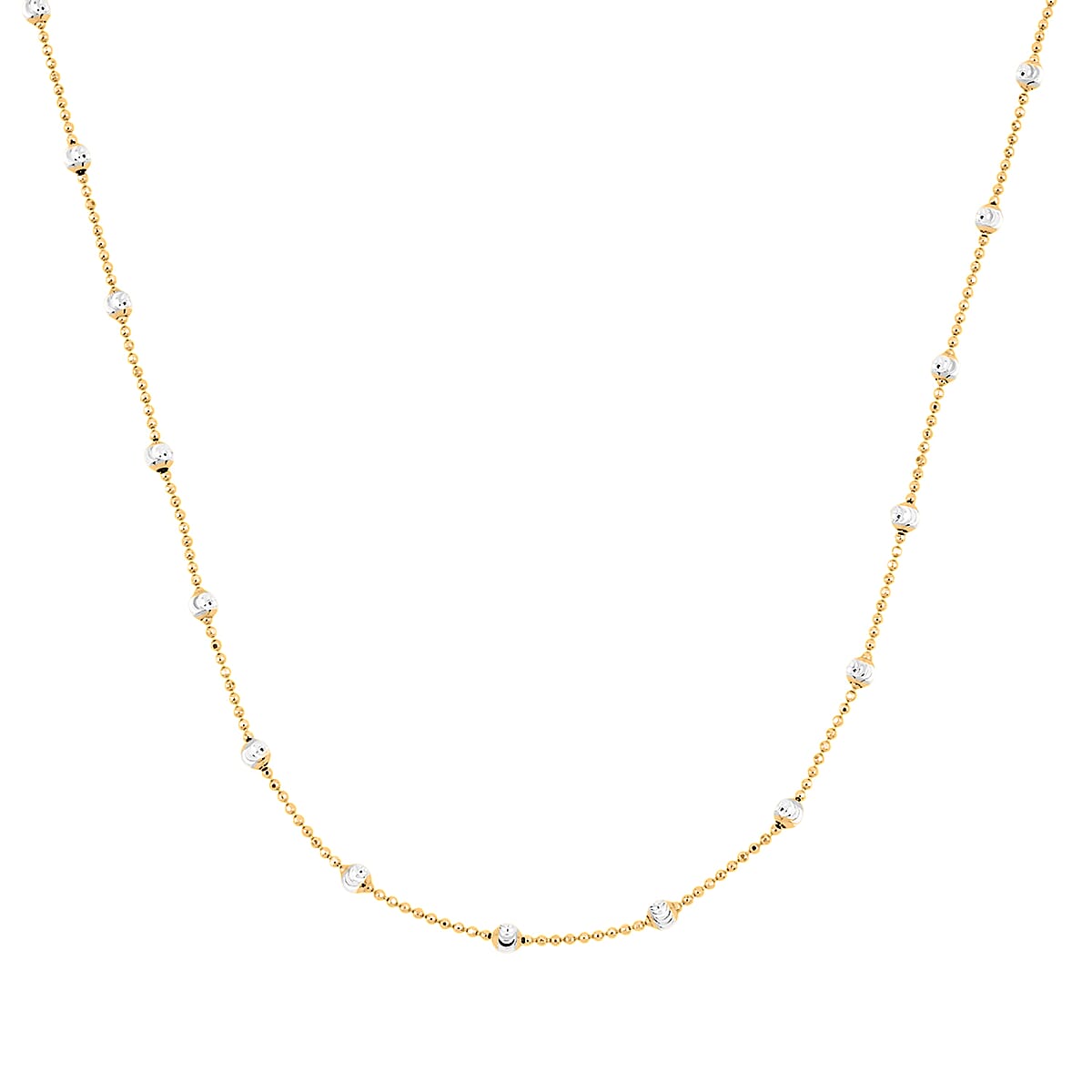 14K YG Over and Sterling Silver Moon Cut Round Bead Chain Necklace (18 Inches) (1.2mm, 4 Grams) image number 3
