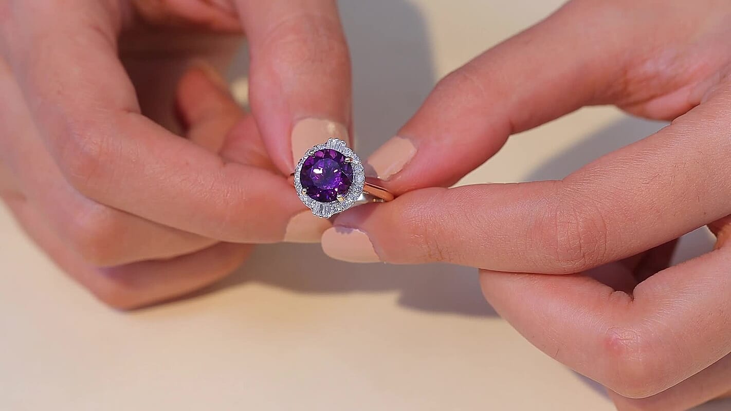 Certified & Appraised 10K Yellow Gold AAA Moroccan Amethyst, Luxuriant Lab Grown Diamond (G-H, SI) (0.50 cts) Ring (Size 10.0) 4.34 ctw