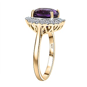 Certified AAA Moroccan Amethyst, Diamond Halo Ring in 10K Yellow Gold 4.34 ctw (Size 10.0)