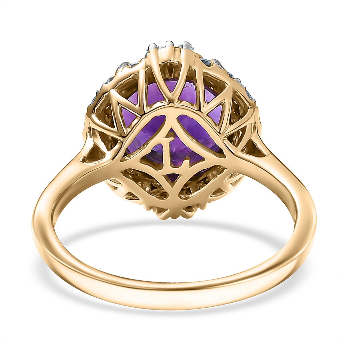 Doorbuster Certified & Appraised AAA Moroccan Amethyst and Luxuriant Diamond G-H SI 4.34 ctw Halo Empress Ring in 10K Yellow Gold (Size 10.0) image number 2