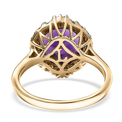 Certified and Appraised AAA Moroccan Amethyst, Diamond Halo Ring in 10K Yellow Gold 4.34 ctw (Size  12.0)