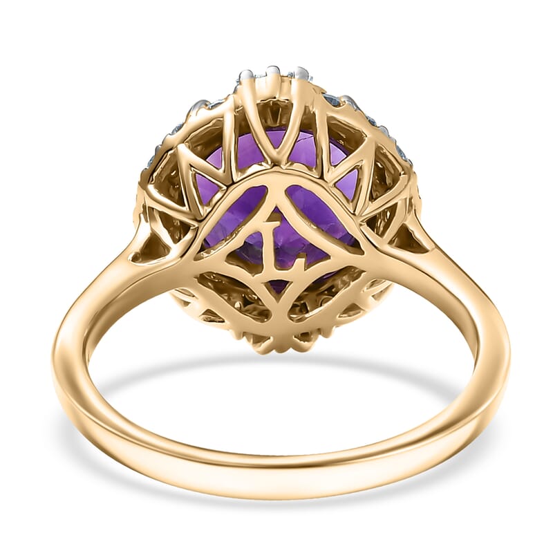 Certified and Appraised AAA Moroccan Amethyst, Diamond Halo Ring in 10K Yellow Gold 4.34 ctw (Size  6.0)