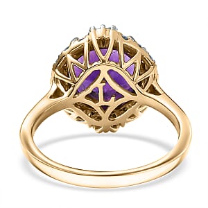 Certified AAA Moroccan Amethyst, Diamond Halo Ring in 10K Yellow Gold 4.34 ctw (Size  7.0)