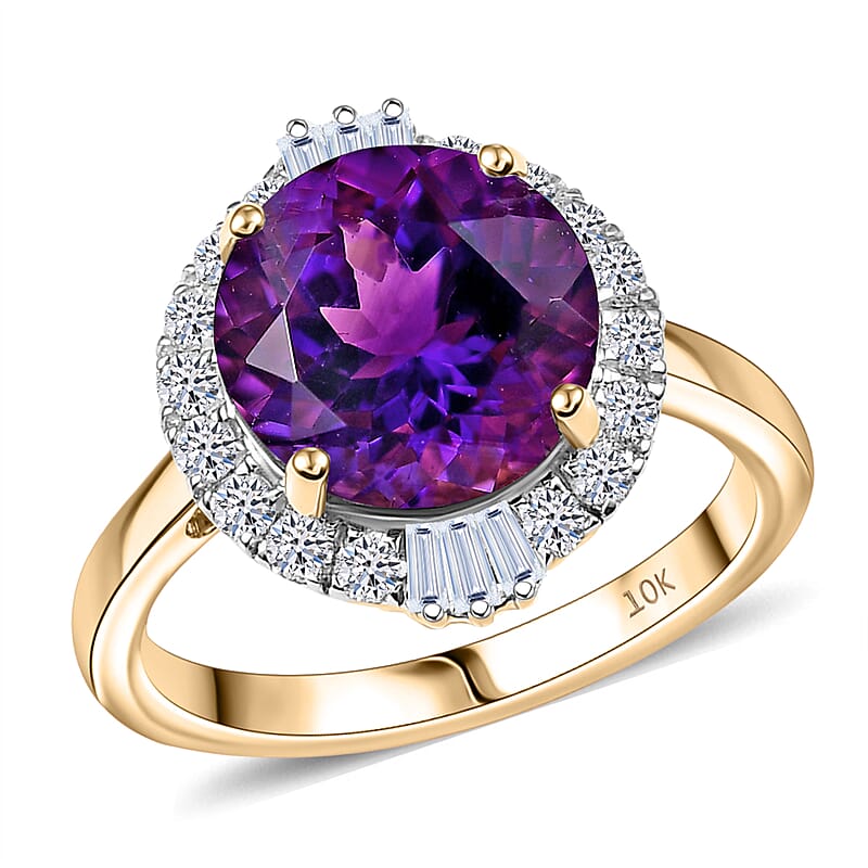 Certified and Appraised AAA Moroccan Amethyst, Diamond Halo Ring in 10K Yellow Gold 4.34 ctw (Size  8.0)