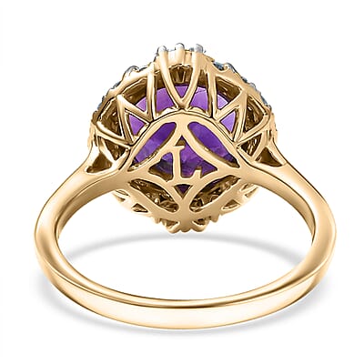 Certified and Appraised AAA Moroccan Amethyst, Diamond Halo Ring in 10K Yellow Gold 4.34 ctw (Size  8.0)