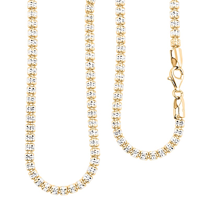 Italian 14K YG and Rhodium Over Sterling Silver Diamond Cut ICE Round Chain 3 Row Necklace 22 Inches 22.45 Grams