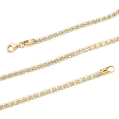  Italian 14K YG and Rhodium Over Sterling Silver Diamond Cut ICE Round Chain 3 Row Necklace 22 Inches 22.45 Grams