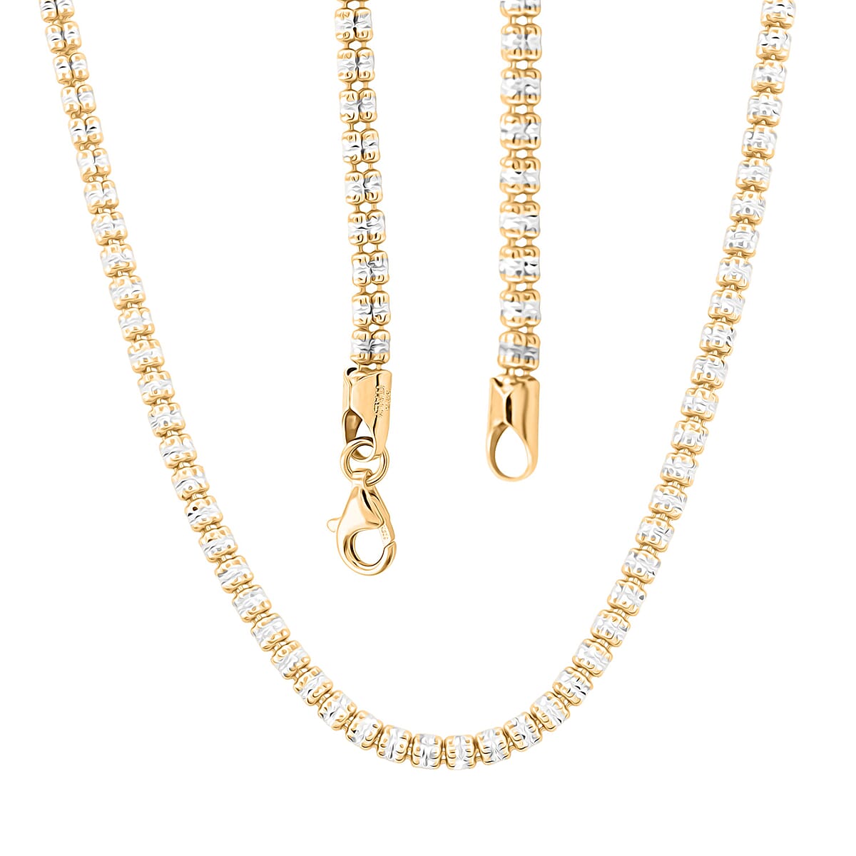 Doorbuster Italian 14K YG and Rhodium Over Sterling Silver Diamond Cut ICE Round Chain 3 Row Necklace 24 Inches 24.65 Grams image number 3