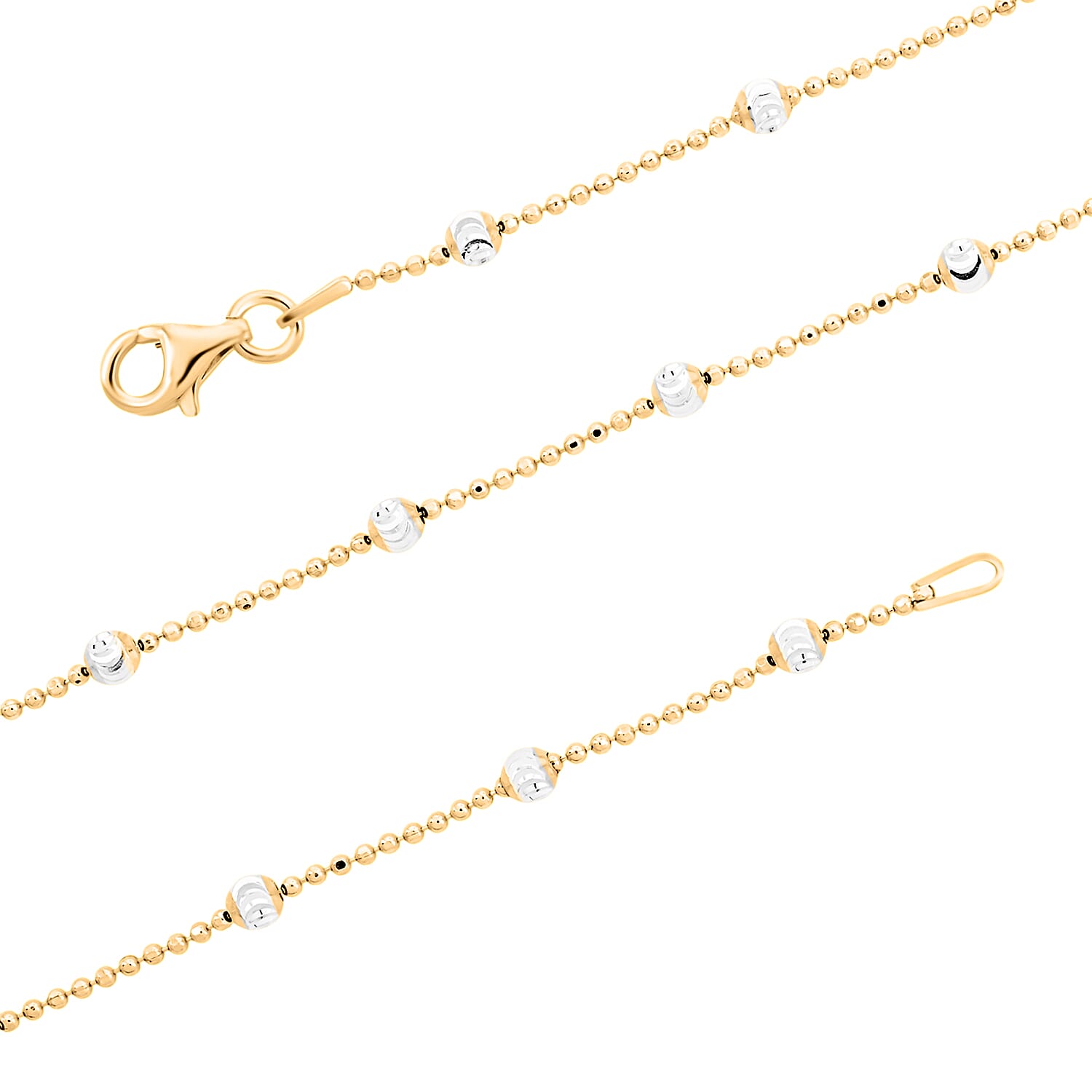 Italian 14K YG Over and Sterling Silver Moon Cut Station Bead Chain Necklace (24 Inches) (1.2mm, 5.18 Grams)