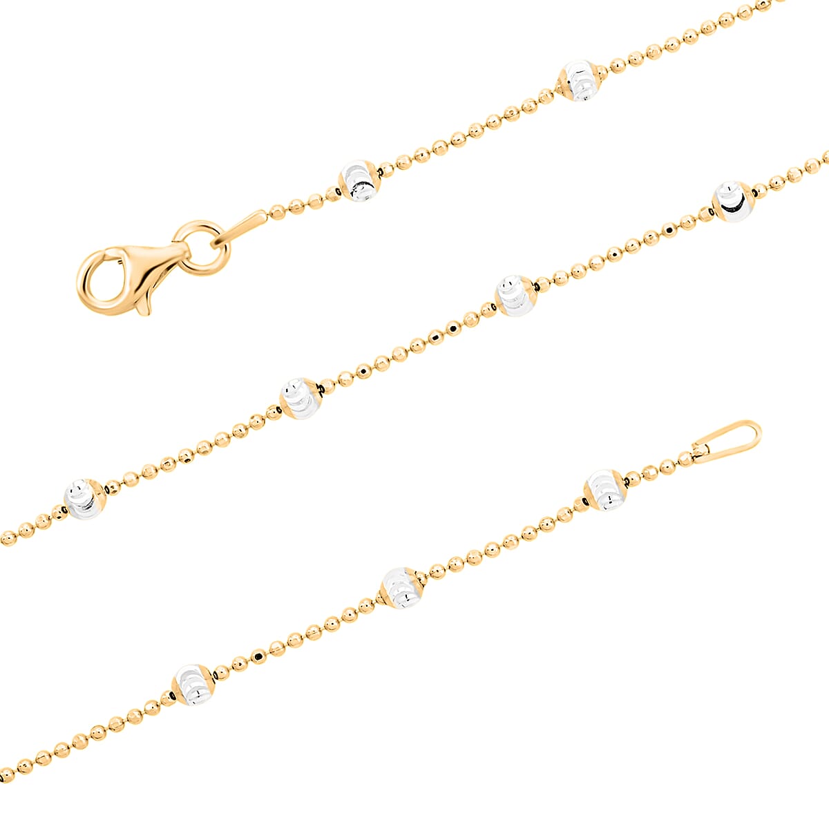 Doorbuster 14K YG Over and Sterling Silver Moon Cut Station Bead 1.2mm Chain Necklace 24 Inches 5.18 Grams image number 5