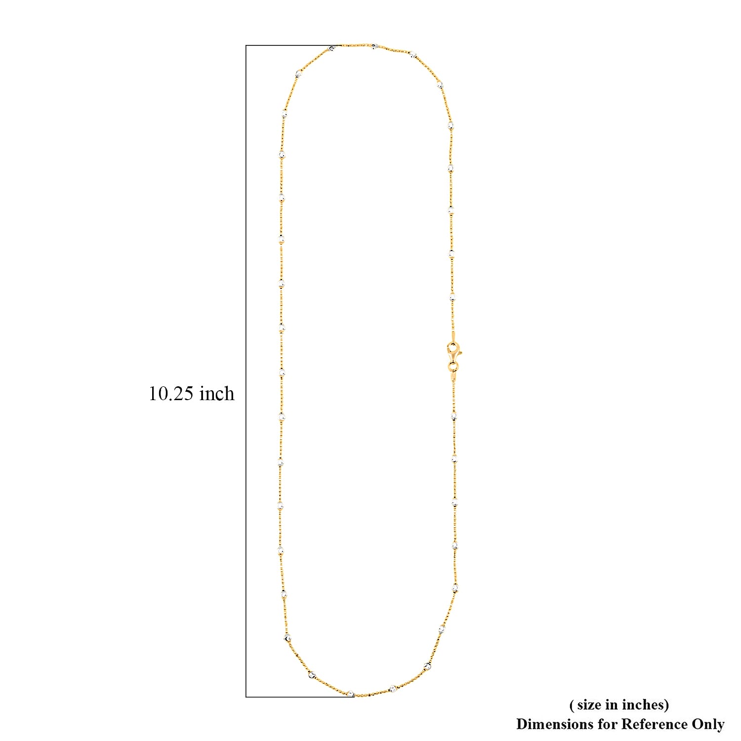 Italian 14K YG Over and Sterling Silver Moon Cut Station Bead Chain Necklace (24 Inches) (1.2mm, 5.18 Grams)