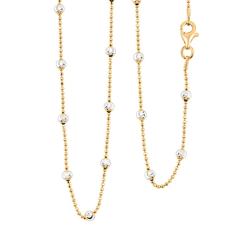Italian 14K YG Over and Sterling Silver Moon Cut Station Bead Chain Necklace (30 Inches) (1.2mm, 6.48 Grams)