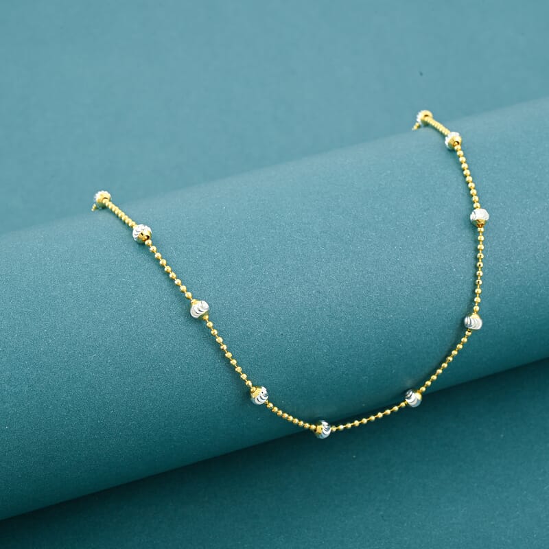 Italian 14K YG Over and Sterling Silver Moon Cut Station Bead Chain Necklace (30 Inches) (1.2mm, 6.48 Grams)