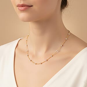 Italian 14K YG Over and Sterling Silver Moon Cut Station Bead Chain Necklace (30 Inches) (1.2mm, 6.48 Grams)