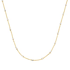 Italian 14K YG Over and Sterling Silver Moon Cut Station Bead Chain Necklace (30 Inches) (1.2mm, 6.48 Grams)