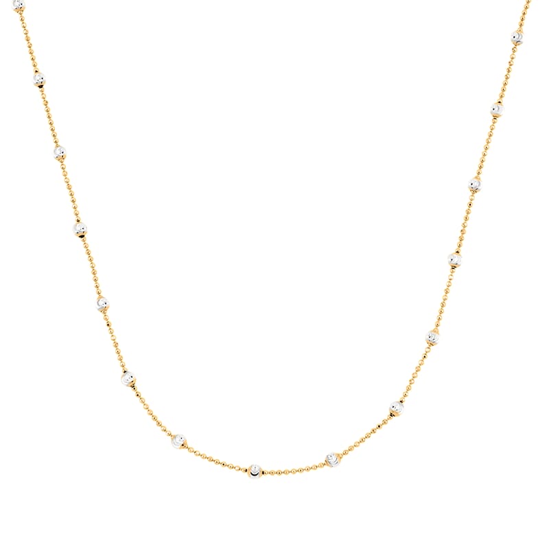 Italian 14K YG Over and Sterling Silver Moon Cut Station Bead Chain Necklace (30 Inches) (1.2mm, 6.48 Grams)