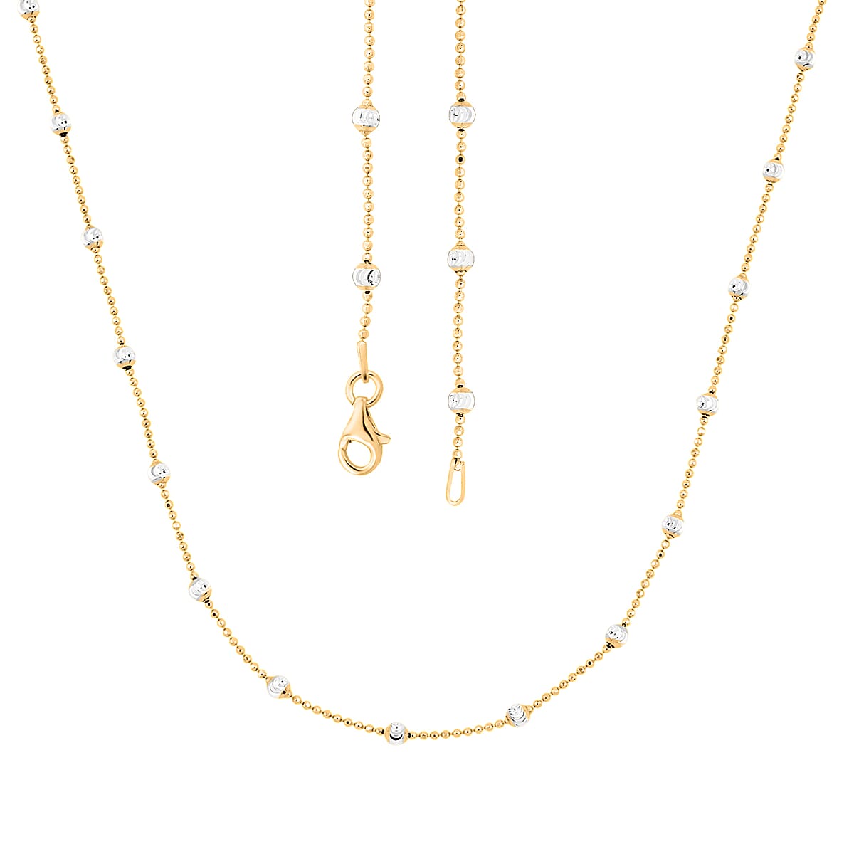 Doorbuster 14K YG Over and Sterling Silver Moon Cut Station Bead 1.2mm Chain Necklace 30 Inches 6.48 Grams image number 4