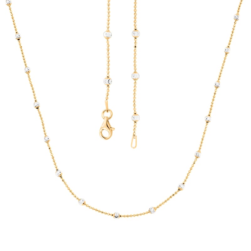 Italian 14K YG Over and Sterling Silver Moon Cut Station Bead Chain Necklace (30 Inches) (1.2mm, 6.48 Grams)