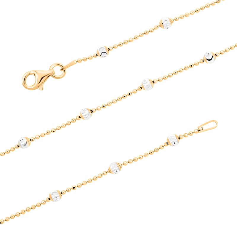 Italian 14K YG Over and Sterling Silver Moon Cut Station Bead Chain Necklace (30 Inches) (1.2mm, 6.48 Grams)