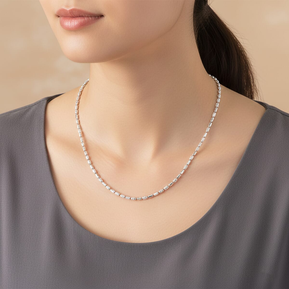 Doorbuster Made in Italy Rhodium Over Sterling Silver 2mm Typhoon Fancy Chain Necklace 18 Inches 5.21 Grams image number 2