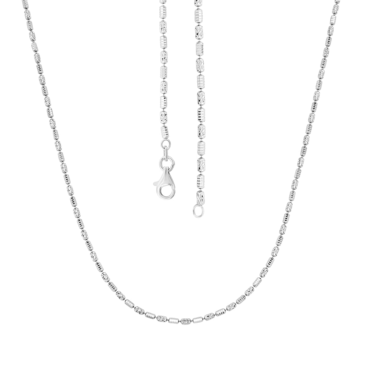 Doorbuster Made in Italy Rhodium Over Sterling Silver 2mm Typhoon Fancy Chain Necklace 18 Inches 5.21 Grams image number 4