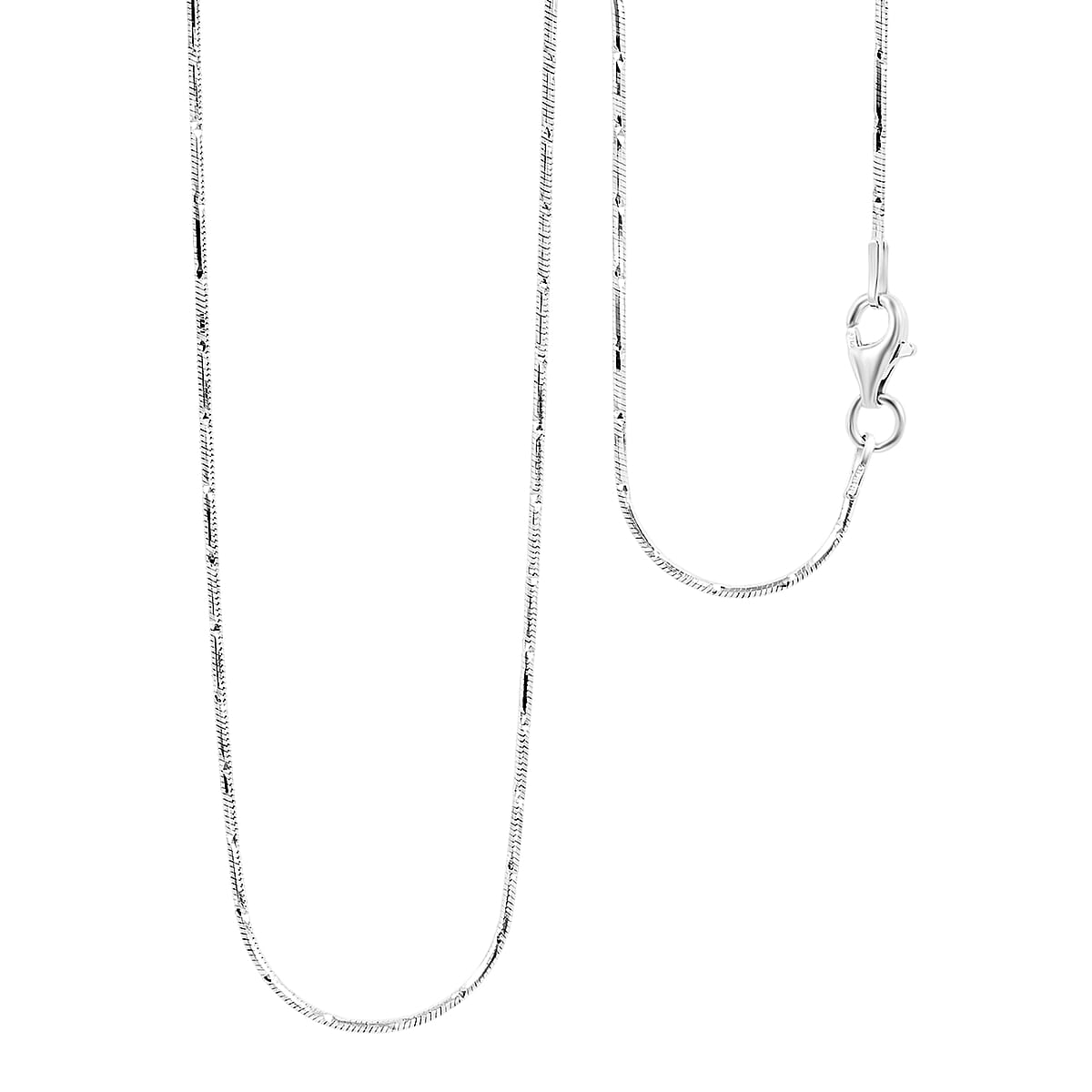 Doorbuster Made in Italy Rhodium Over Sterling Silver 1mm Snake Square 8 Sided Diamond Cut Necklace 18 Inches 3.40 Grams image number 0