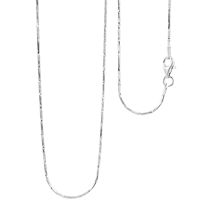  Italian Rhodium Over Sterling Silver 1mm Snake Square 8 Sided Diamond Cut Necklace 18 Inches 3.40 Grams