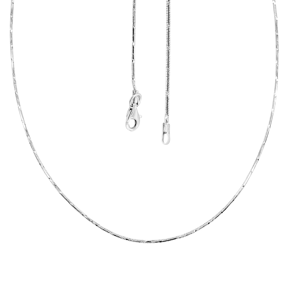 Doorbuster Made in Italy Rhodium Over Sterling Silver 1mm Snake Square 8 Sided Diamond Cut Necklace 18 Inches 3.40 Grams image number 4