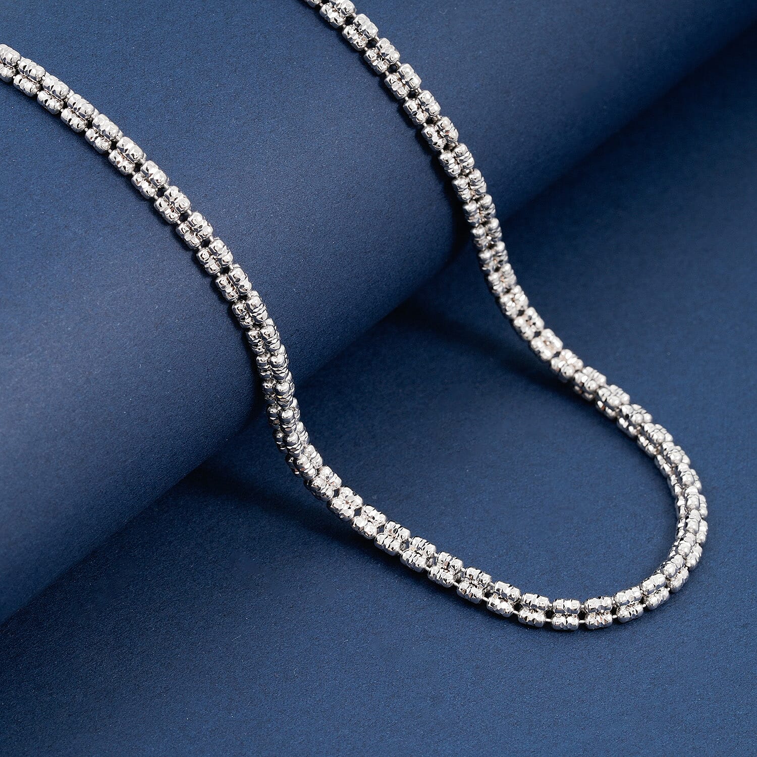 Italian Rhodium Over Sterling Silver Diamond Cut ICE Round Chain 3 Row Necklace 17 Inches 18 Grams