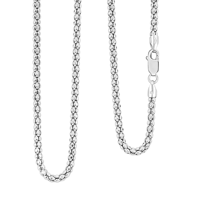  Rhodium Over Sterling Silver 3mm Popcorn Coreana Chain Necklace 20 Inches 7.48 Grams