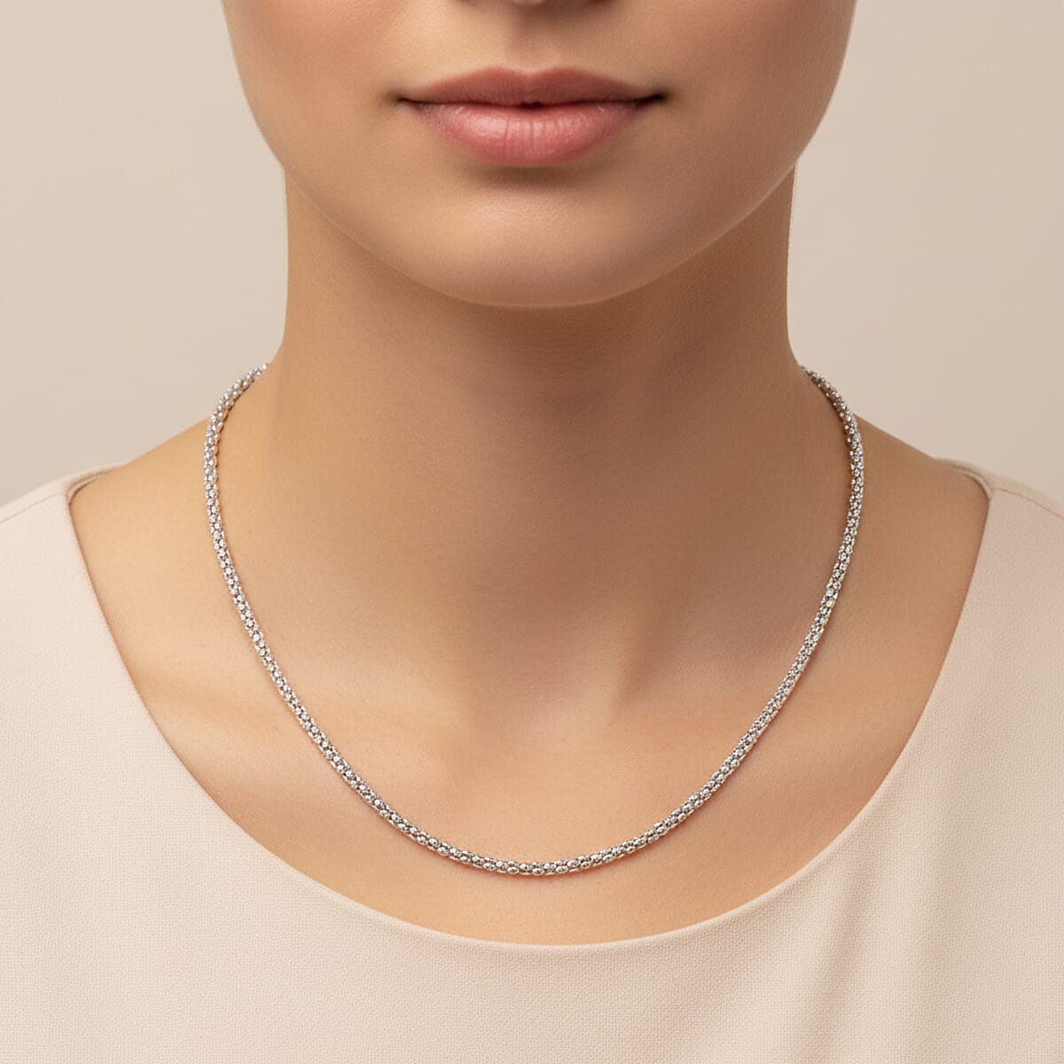 Doorbuster Rhodium Over Sterling Silver 3mm Popcorn Coreana Chain Necklace 20 Inches 7.48 Grams image number 2