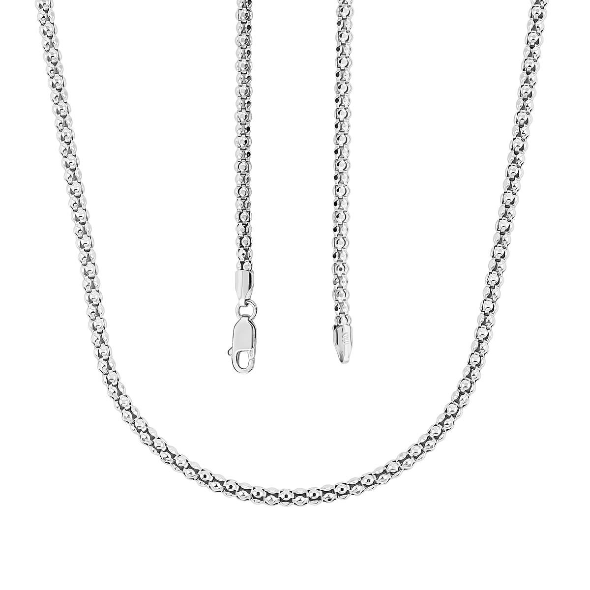 Doorbuster Rhodium Over Sterling Silver 3mm Popcorn Coreana Chain Necklace 20 Inches 7.48 Grams image number 4