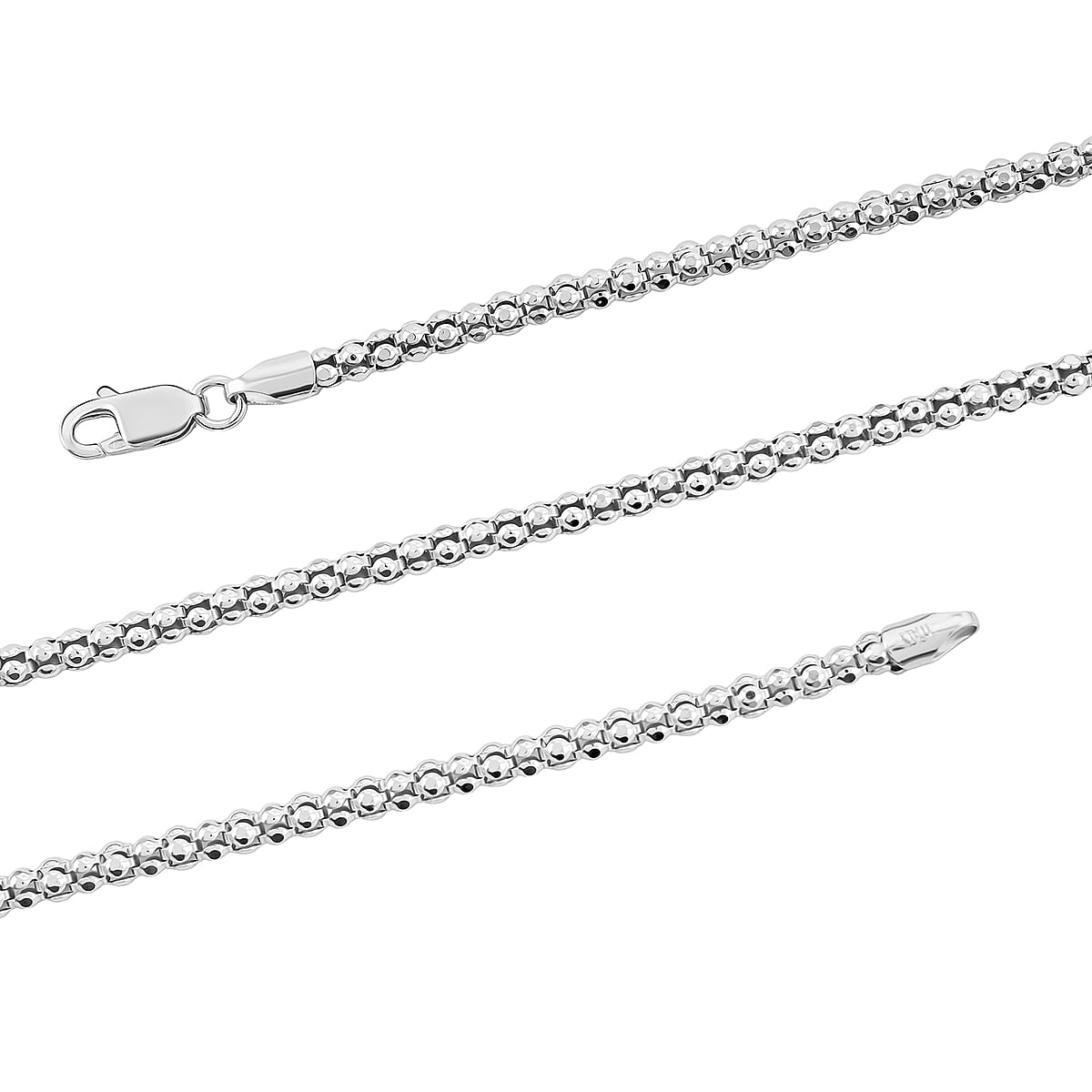 Doorbuster Rhodium Over Sterling Silver 3mm Popcorn Coreana Chain Necklace 20 Inches 7.48 Grams image number 5