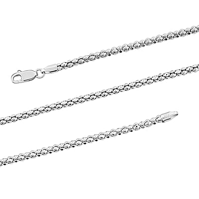  Rhodium Over Sterling Silver 3mm Popcorn Coreana Chain Necklace 20 Inches 7.48 Grams
