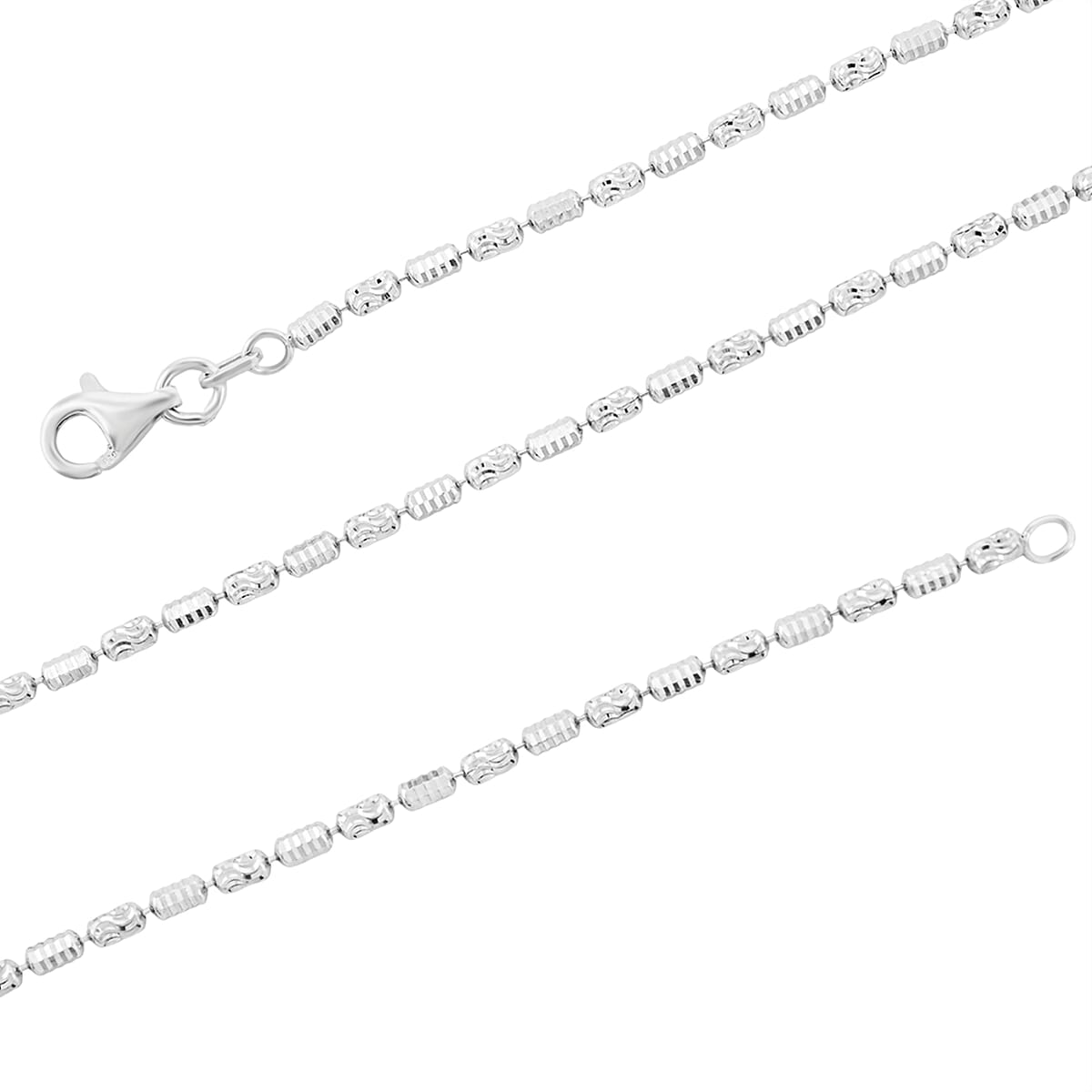 Doorbuster Made in Italy Rhodium Over Sterling Silver 2mm Typhoon Fancy Chain Necklace 24 Inches 7.14 Grams image number 5
