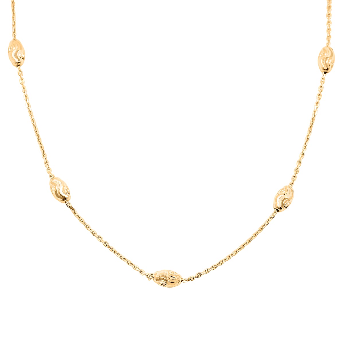 14K Yellow Gold Over Sterling Silver Moon Cut Oval Bead 3mm Chain Necklace 18 Inches 4 Grams image number 3