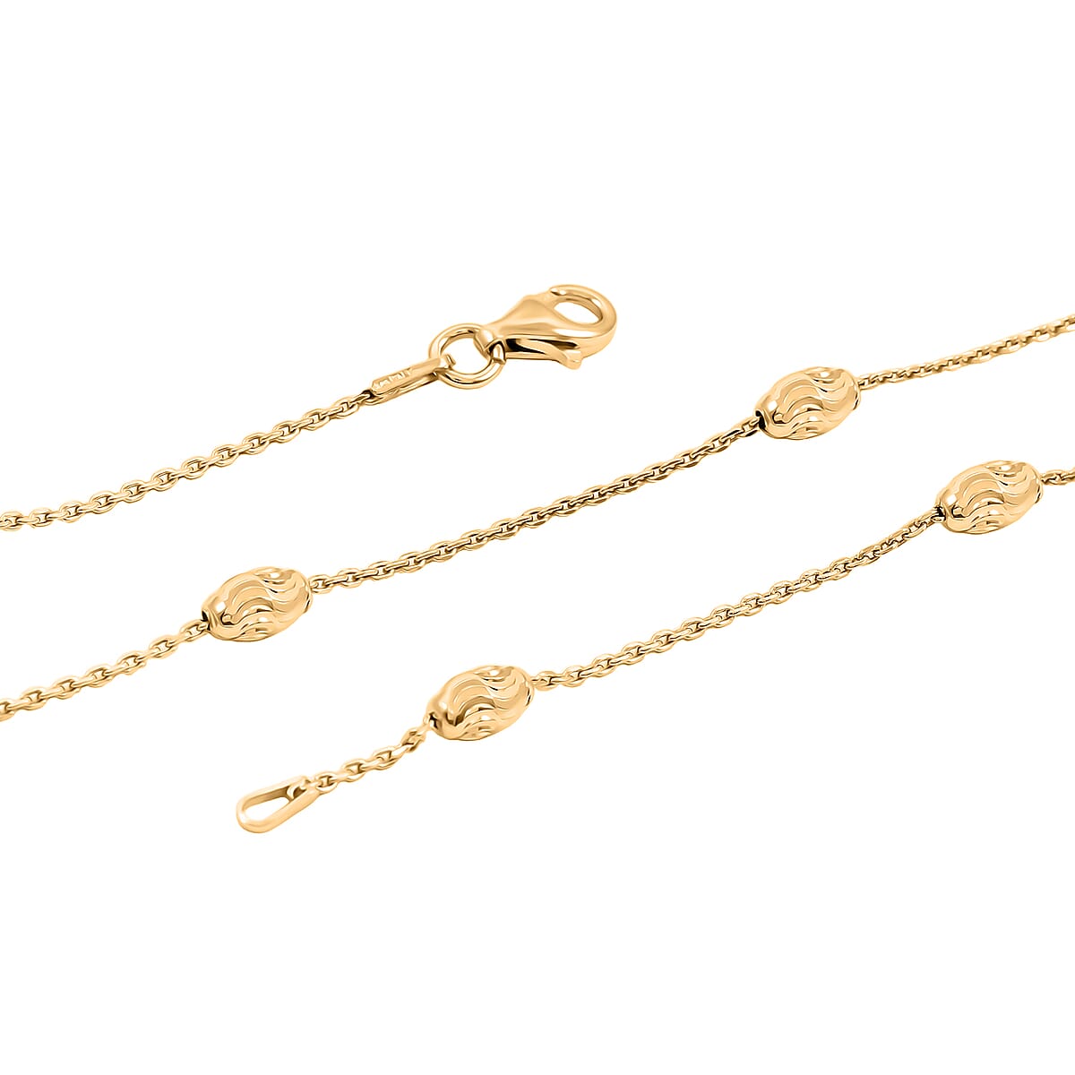 14K Yellow Gold Over Sterling Silver Moon Cut Oval Bead 3mm Chain Necklace 18 Inches 4 Grams image number 5