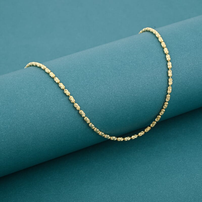 Italian 14K YG Over Sterling Silver Typhoon Fancy Diamond Cut 2mm Necklace 18 Inches 5.5 Grams
