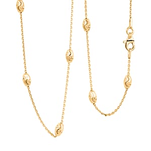 14K Yellow Gold Over Sterling Silver Moon Cut Oval Bead 3mm Chain Necklace 20 Inches 4.40 Grams