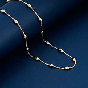 Italian 14K Yellow Gold Over Sterling Silver Moon Cut Oval Bead 3mm Chain Necklace 20 Inches 4.40 Grams