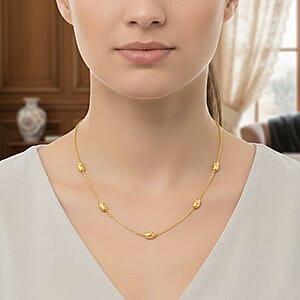 Italian 14K Yellow Gold Over Sterling Silver Moon Cut Oval Bead 3mm Chain Necklace 20 Inches 4.40 Grams