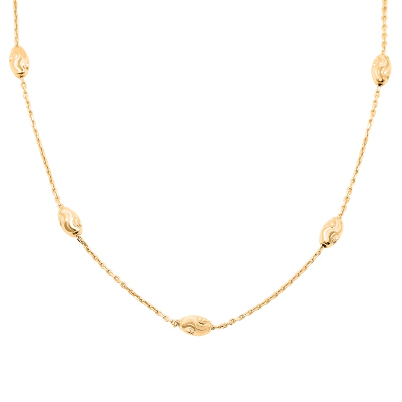 Italian 14K Yellow Gold Over Sterling Silver Moon Cut Oval Bead 3mm Chain Necklace 20 Inches 4.40 Grams