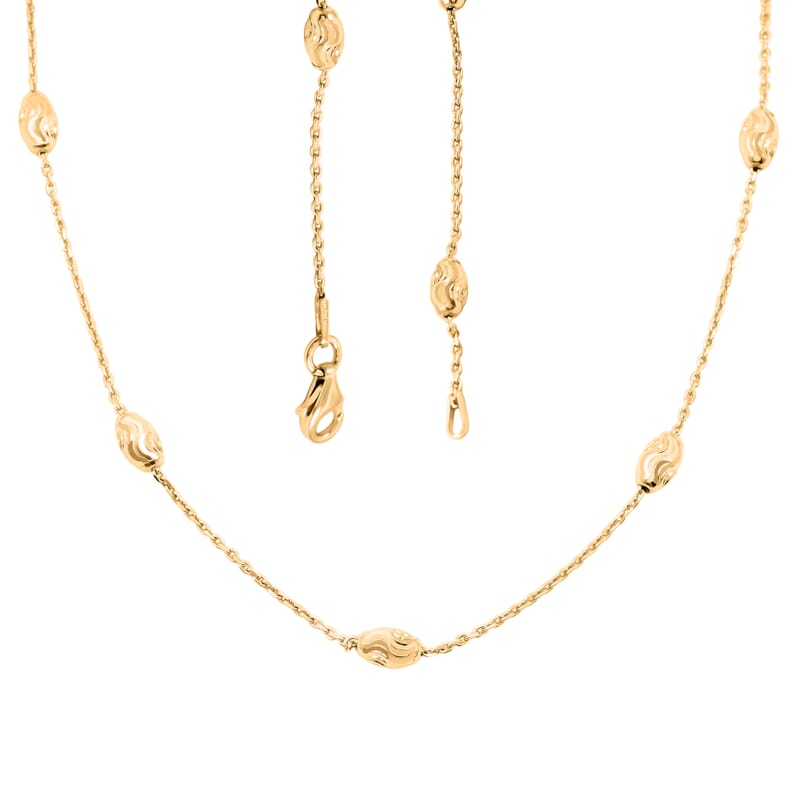 Italian 14K Yellow Gold Over Sterling Silver Moon Cut Oval Bead 3mm Chain Necklace 20 Inches 4.40 Grams