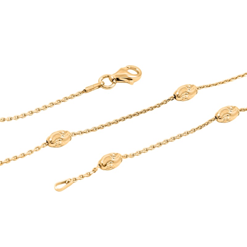 Italian 14K Yellow Gold Over Sterling Silver Moon Cut Oval Bead 3mm Chain Necklace 20 Inches 4.40 Grams