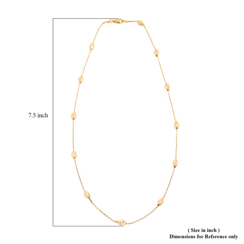 Italian 14K Yellow Gold Over Sterling Silver Moon Cut Oval Bead 3mm Chain Necklace 20 Inches 4.40 Grams