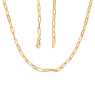 Italian 14K Yellow Gold Over Sterling Silver 3.6mm Paperclip Chain Necklace 20 Inches 10.50 Grams